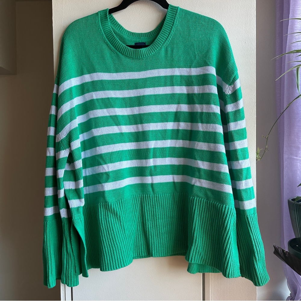 GAP Oversized Striped Sweater - Size
XL Split-Hem Green and Blue Stripes